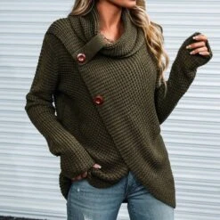 Women's Buttoned Turtleneck Wrap Sweater - Cupshe -Cupshe GUEST 00153bb5 d5ed 4304 8d84 46a4f05de040