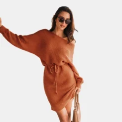 Women's One Shoulder Drawstring Mini Sweater Dress - Cupshe -Cupshe GUEST 003b7d91 8c3f 4087 82a2 e15ca97d692b