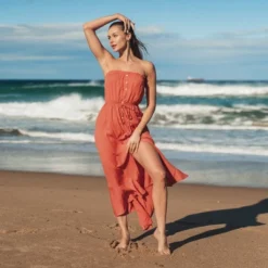 Women's Drawstring Ruffled Maxi Tube Dress - Cupshe -Cupshe GUEST 0153dd97 2562 4d16 b5ea c775ff864c1e