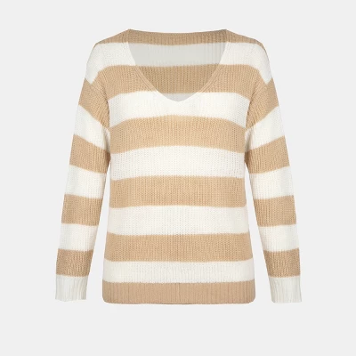 Women's Striped V-Neck Sweater - Cupshe 3 Women's Striped V-Neck Sweater - Cupshe