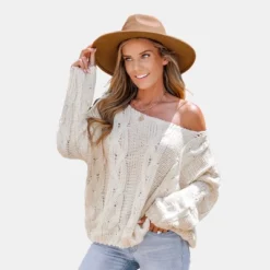 Women's Cream Cable Knit Drop Sleeve Sweater - Cupshe -Cupshe GUEST 024cce83 06a5 4183 89af 497836ce42be