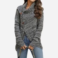 Women's Buttoned Turtleneck Wrap Sweater - Cupshe -Cupshe GUEST 02578df1 e0b9 488e 8179 a173dfbc7c38