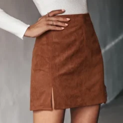 Women's Faux Suede Side Split Mini Skirt - Cupshe - Brown -Cupshe GUEST 03a1f4b7 838d 4dfe b12b aec76288fc3b