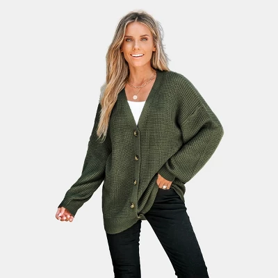 Women's Forest Green V-Neck Buttoned Cardigan - Cupshe 3 Women's Forest Green V-Neck Buttoned Cardigan - Cupshe