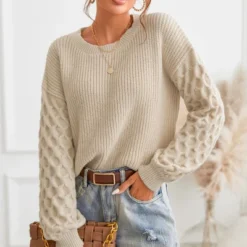 Women's Long Sleeve Honeycomb Knit Pullover Sweater - Cupshe -Cupshe GUEST 05895631 96c5 4822 b5a1 f7d732e4bd19