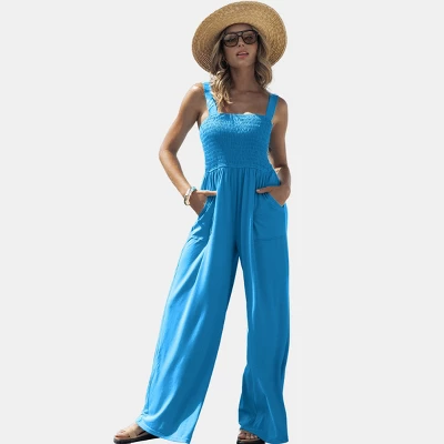 Women's Straight Neck Wide Straps Smocked Wide Leg Jumpsuit - Cupshe 8 Women's Straight Neck Wide Straps Smocked Wide Leg Jumpsuit - Cupshe - Image 6