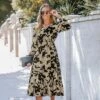 Women's Floral Print V-Neck Ruffled Midi Dress - Cupshe -Cupshe GUEST 06aeab0a 0382 4a42 a062 969fa015bb19