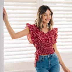 Women's Ruffle Lace Up Smocking Blouse - Cupshe -Cupshe GUEST 07193cd3 5001 4496 8ccb 299a6467ea0f