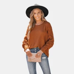 Women's Pumpkin Spice Textured Knit Sweater - Cupshe -Cupshe GUEST 073ad03e 7f4a 42e7 9126 667933087067