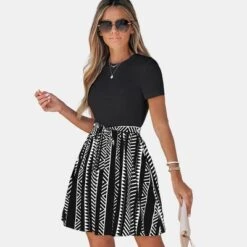 Women's Geo Print Belted Combo Dress - Cupshe -Cupshe GUEST 07ae0e4b cda2 402c ad1f 13cdc793f1fb