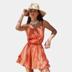 Women's Striped Tie Front Ruffled Romper -Cupshe -Cupshe GUEST 0996853c b885 4580 8fd7 0db1f1456f1f