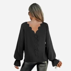 Women's Scalloped V-Cut Back Black Top - Cupshe -Cupshe GUEST 09f84ce7 eda3 4c81 b811 a178c23d692f