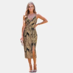 Women's Tropical Leaf Slit Midi Dress - Cupshe -Cupshe GUEST 0c091f70 355c 468a 8f16 a0567db48d2c