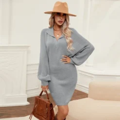 Women's Chunky Knit V-Neck Collar Sweater Dress - Cupshe -Cupshe GUEST 0c279726 2e83 4229 8971 a0d932cb4df9