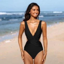 Women's V Neck Cutout One Piece Swimsuit - Cupshe -Cupshe GUEST 0df320ba 11ff 4cde b1b4 3fd2670f152e