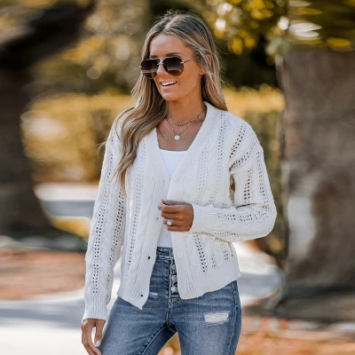 Women's Cable Knit Button-Front Cardigan - Cupshe 8 Women's Cable Knit Button-Front Cardigan - Cupshe - Image 6