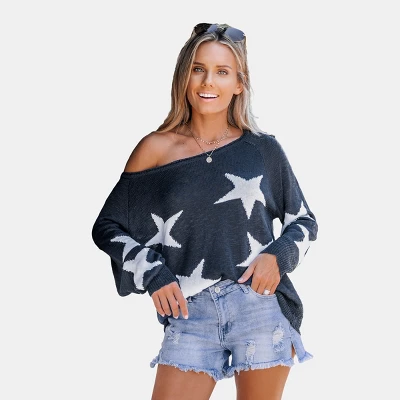 Women's Star Print One-Shoulder Sweater - Cupshe 10 Women's Star Print One-Shoulder Sweater - Cupshe - Image 8