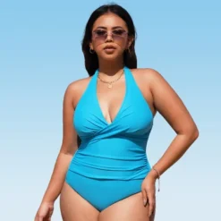 Women's Plus Size Halter Ruched One Piece Swimsuit - Cupshe -Cupshe GUEST 0f33cb9d fed9 43f6 8851 ddde70e6892f
