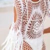 Women's Floral Crochet With Fringe Trim Cover Up Above Knee Length Beachwear- Cupshe -Cupshe GUEST 1201b2be e3a8 47af 8a37 99a32553e388