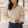 Women‘s Cable Knit Polo Collar Sweater - Cupshe -Cupshe GUEST 1423f3df 9fb1 484f ab38 79e57eac98e9