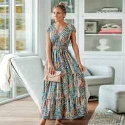 Women's Paisley Print V-Neck Maxi Dress - Cupshe -Cupshe GUEST 14529163 c2c0 415d a763 3f432ad5c29a