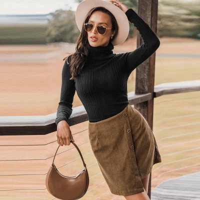 Women's Corduroy Button-Front Mini Wrap Skirt - Cupshe 7 Women's Corduroy Button-Front Mini Wrap Skirt - Cupshe - Image 5