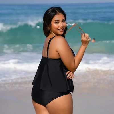 Women's V Neck Wrapped Plus Size Tankini Set - Cupshe 5 Women's V Neck Wrapped Plus Size Tankini Set - Cupshe - Image 3