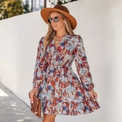Women's Floral Print Peasant Sleeve A-line Mini Dress - Cupshe -Cupshe GUEST 16218f9f 75d3 4a14 93fb 41b90ce655f6
