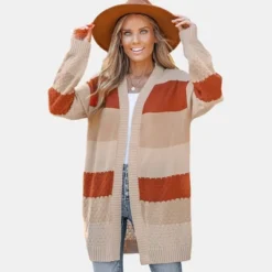 Women's Striped Textured Knit Open Front Cardigan - Cupshe -Cupshe GUEST 1648a358 91e3 4b1e 8065 dc89620fe367