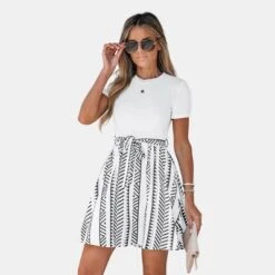 Women's Geo Print Belted Combo Dress - Cupshe -Cupshe GUEST 16ab6587 02b3 42d2 88b3 72c3215b957f