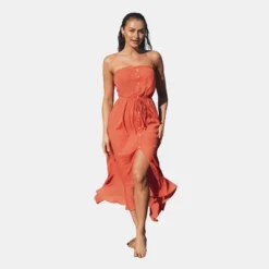 Women's Drawstring Ruffled Maxi Tube Dress - Cupshe -Cupshe GUEST 1714b746 1b34 4ad4 868c 4f960096896d