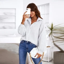 Women's Long Sleeve Pinstripe Blouse Shirt - Cupshe -Cupshe GUEST 191e6ab8 35f9 42c0 9f83 1fdf61b9e616