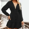 Women's Plunge Neck Button Loop Mini Dress - Cupshe -Cupshe GUEST 19711bbb a988 4267 ac73 6f9ff7bd2494