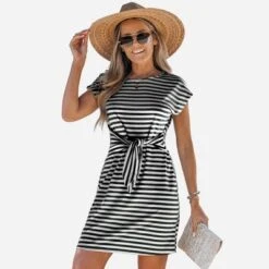 Women's Striped Knotted Belt Mini Dress - Cupshe -Cupshe GUEST 19b35440 aabd 4f92 bb0e b2ccace1cb76