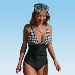 Women's Gingham One Piece Swimsuit Ruched Cross Back Vintage Swimwear Bathing Suits -Cupshe -Cupshe GUEST 1a4a0872 88ae 4cf8 911d 0dcc1655dc75