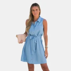 Women's Belted Sleeveless Shirt Dress - Cupshe -Cupshe GUEST 1acdfa31 973f 4746 9057 2af4ea28a729