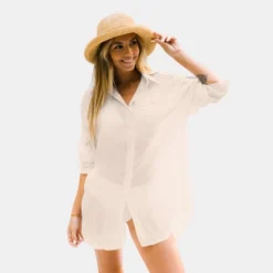 Women's White Semi-Sheer Shirt Cover Up -Cupshe -Cupshe GUEST 1adef23f 557d 4fbb b0d8 eb2fd9b5c215