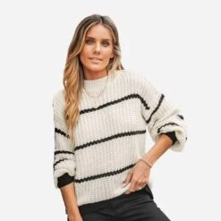 Women's Striped Mock Neck Chunky Knit Sweater - Cupshe -Cupshe GUEST 1b975c86 8004 4ef1 8bd7 76cd9b3f76da