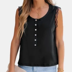 Women's Scalloped Lace Buttoned Top - Cupshe -Cupshe GUEST 1b99cda5 3f61 42eb 8e93 1b87742623c8