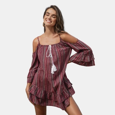 Women's Striped Open-Shoulder Tassel Dress - Cupshe 10 Women's Striped Open-Shoulder Tassel Dress - Cupshe - Image 8