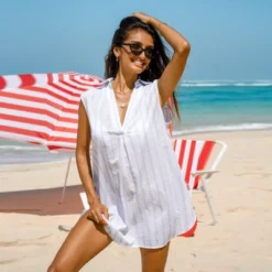 Women's Striped Split Neck Cover-Up Dress - Cupshe -Cupshe GUEST 1bd05a8c bd0c 4065 8835 4967acda452f