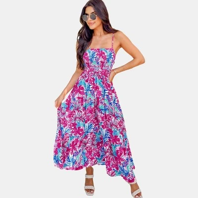 Women's Tropical Floral Smocked Cami Maxi Dress - Cupshe 3 Women's Tropical Floral Smocked Cami Maxi Dress - Cupshe