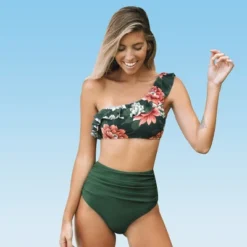 Women's Floral One Shoulder Ruffled High Waisted Bikini - Cupshe -Cupshe GUEST 1c569aec 8a42 41d1 8905 f45049892b8b