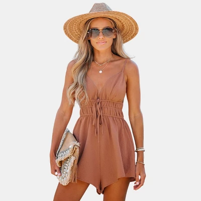 Women's Drawstring Tie Front Romper - Cupshe 7 Women's Drawstring Tie Front Romper - Cupshe - Image 5