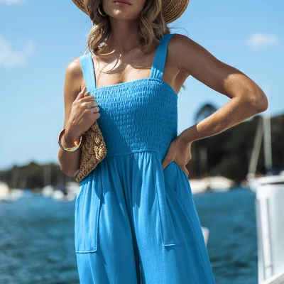 Women's Straight Neck Wide Straps Smocked Wide Leg Jumpsuit - Cupshe 7 Women's Straight Neck Wide Straps Smocked Wide Leg Jumpsuit - Cupshe - Image 5