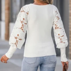 Women's Floral Lace Bishop Sleeve Fitted Sweater - Cupshe 10 Women's Floral Lace Bishop Sleeve Fitted Sweater - Cupshe -Cupshe GUEST 1e2a8a8b fad4 4073 b697 595c21061688