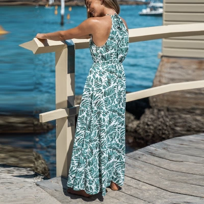 Women's Leaf Halter Maxi Dress - Cupshe 5 Women's Leaf Halter Maxi Dress - Cupshe - Image 3