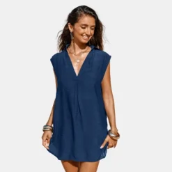 Women's V-Neck Basic Collar Cover-Up Dress - Cupshe -Cupshe GUEST 1f1e805a bddb 49fd 8dff ecf98e096e9f