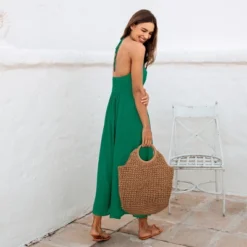 Women's Ruffled Halter Neck Maxi Dress - Cupshe