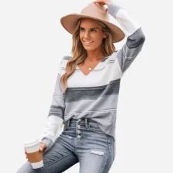 Women's Striped Colorblock V-Neck Sweater - Cupshe -Cupshe GUEST 206cf0fb 6697 4f3a a429 cd349cac4089